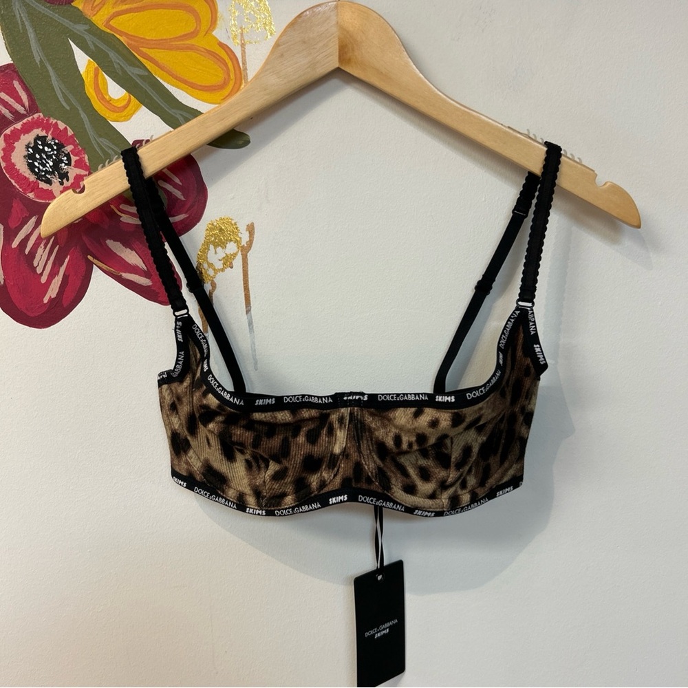 NWT Skims x Dolce Gabbana Cotton Rib Balconette Bra Sz 32DD Leopard Print
